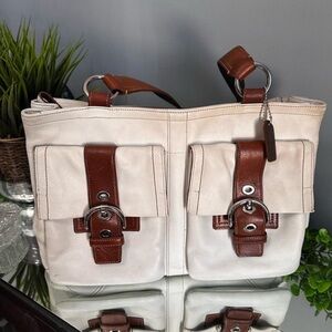 Coach Cream and Brown Shoulder Bag